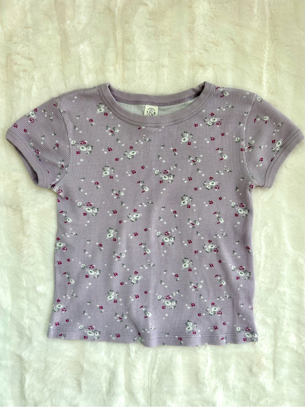 💜 Treasure & Bond Lilac Floral Waffle Short Sleeve Tee 100% Cotton